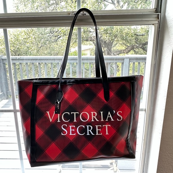 Victoria's Secret Handbags - Victoria's Secret Red and Black Plaid Tote